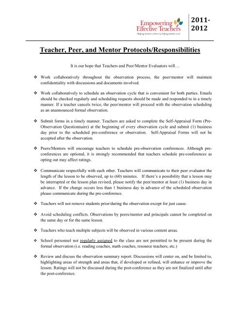 2011- 2012 Teacher, Peer, and Mentor Protocols ... - TNTP