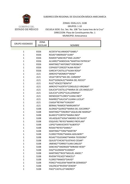1-10 ESCUELA SEDE: Esc. Sec. No. 108