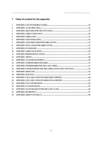 7 Table of content for the appendix