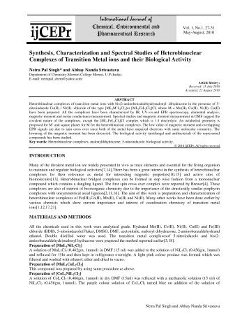 Synthesis, Characterization and Spectral Studies of Heterobinuclear ...