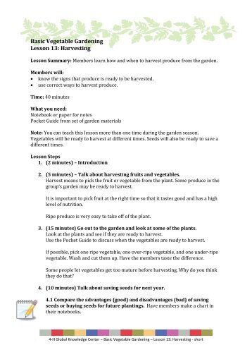 Lesson 13 â Harvesting Produce - 4-H Africa Knowledge Center.