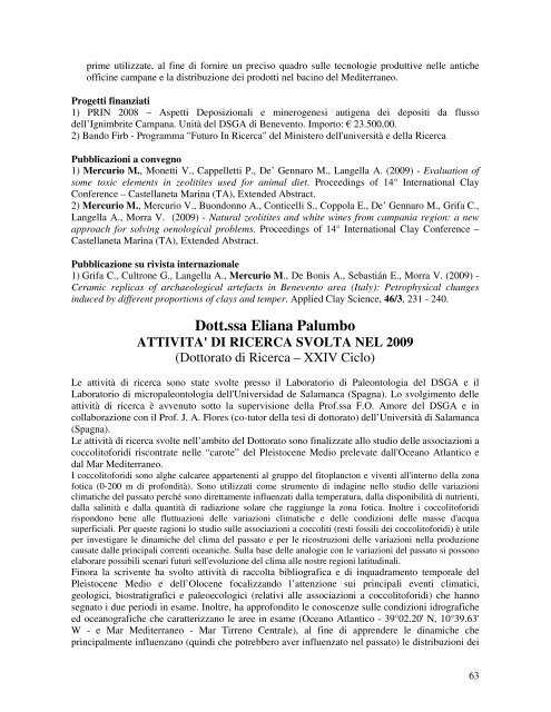 DI RICERCA SVOLTA NEL 2009 - Dipartimento di Studi Geologici e ...