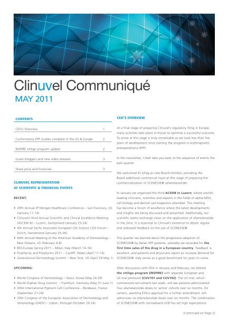 Clinuvel Newsletter May 2011 - Clinuvel Pharmaceuticals