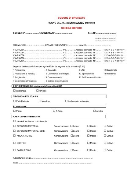 Scheda rilievo patrimonio Produttivo
