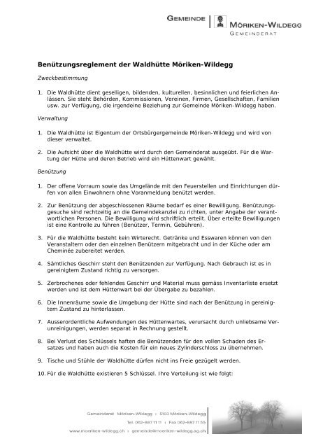 BenÃ¼tzungsreglement der WaldhÃ¼tte MÃ¶riken-Wildegg - Gemeinde ...