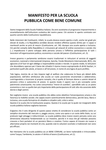 manifesto per la scuola pubblica come bene comune - Comitato NO ...