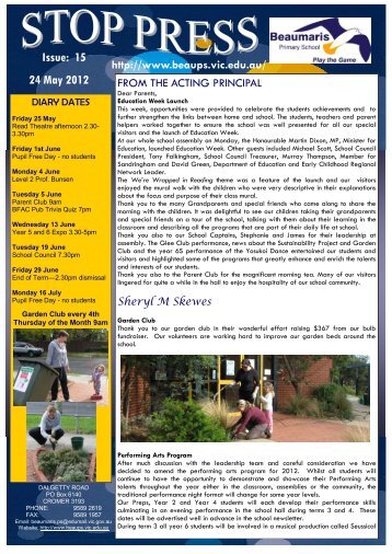 Issue: 15 24 May 2012 - Beaumaris Primary School