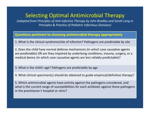 Principles in antimicrobial therapy - Pediatric Infectious Disease ...