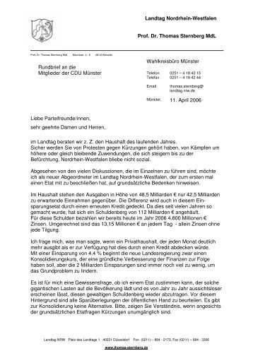Landtag Nordrhein-Westfalen Prof. Dr. Thomas Sternberg MdL ...