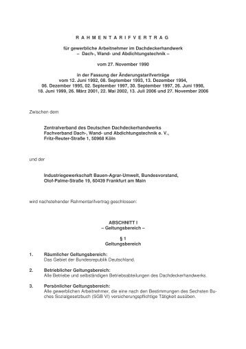 rahmentarifvertrag fÃ¼r das dachdeckerhandwerk (rtv) - Arbeitsrecht ...