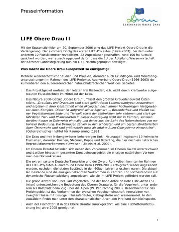 Presseinfo LIFE allgemein - LIFE Lebensader Obere Drau II