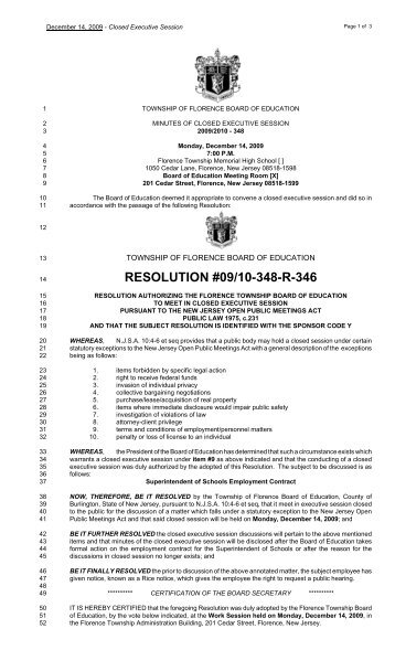 RESOLUTION #09/10-348-R-346 - Florence Township School District
