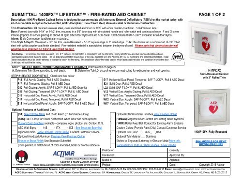 Submittal 1400 Fx Series Fire Rated Aed Cabinet Page - 