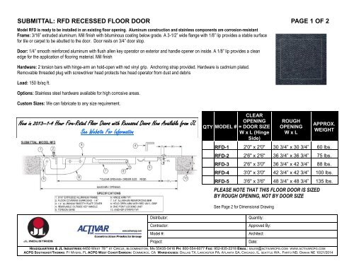 SUBMITTAL: RFD RECESSED FLOOR DOOR PAGE 1 OF 1