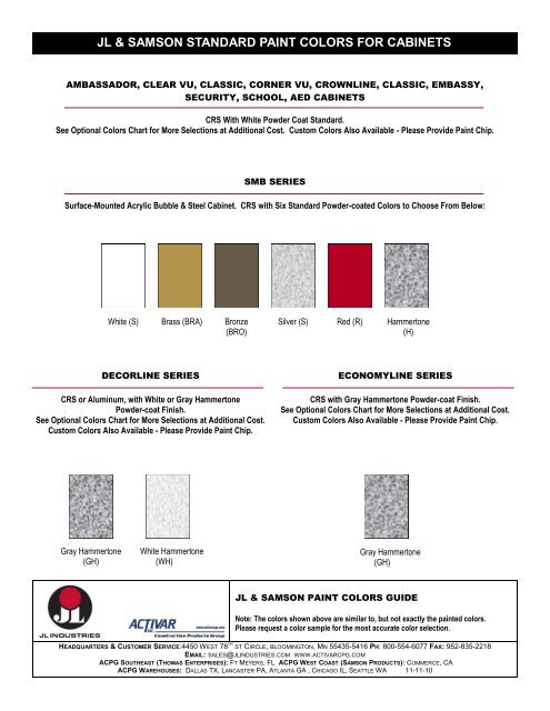 Cabinet Coat Color Chart