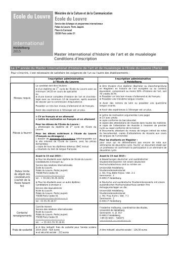 Tableau descriptif - Ecole du Louvre