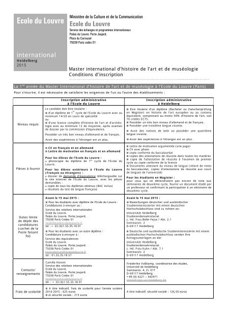 Tableau descriptif - Ecole du Louvre