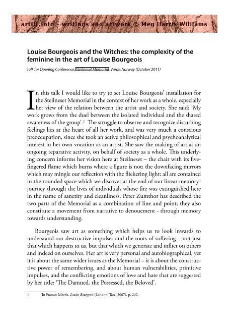 Louise Bourgeois and the Witches: the complexity of the ... - Artlit