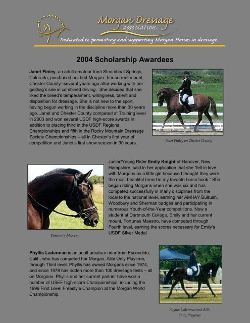 2004 Scholarship Awardees - Morgan Dressage Association