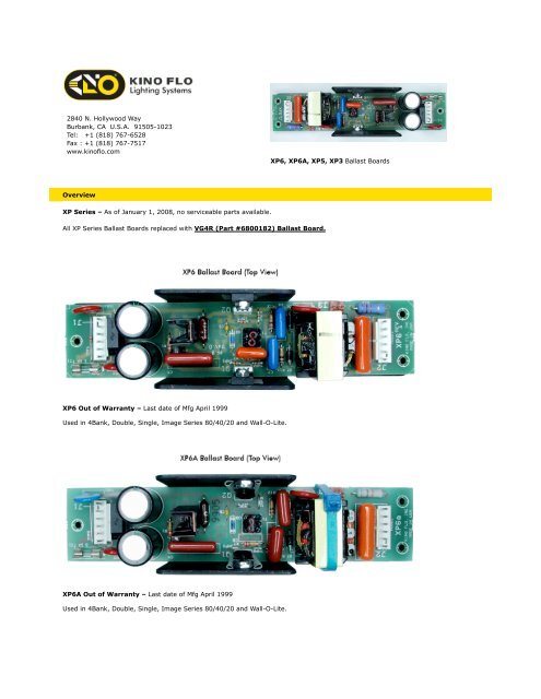 Kino Flo XP6, XP6A, XP5, XP3 Ballast Board