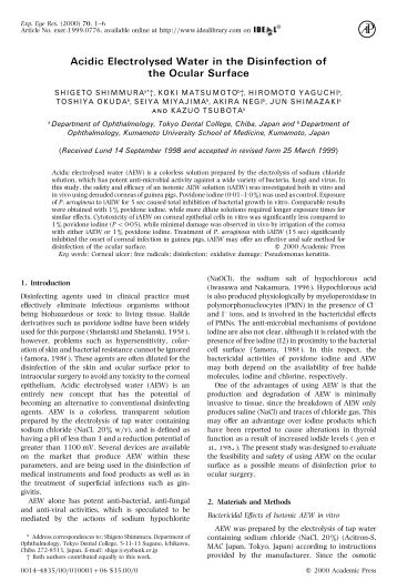 Acidic Electrolysed Water in the Disinfection of the Ocular Surface