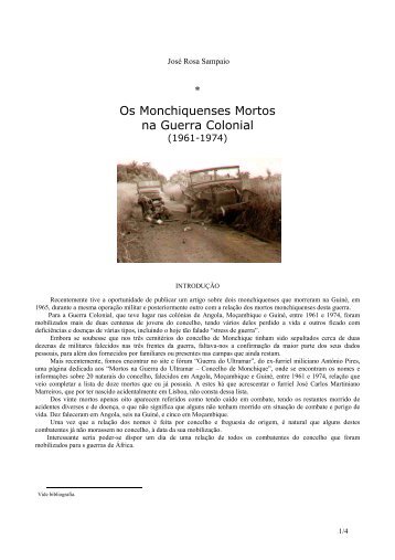 Os Monchiquenses Mortos na Guerra Colonial - Ultramar