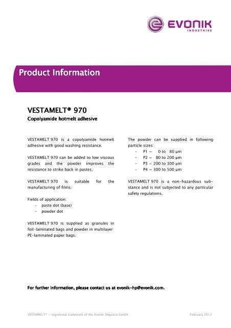 VMELT 970_e12_ad - Adhesives & Sealants by Evonik