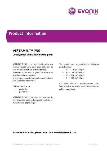 VMELT 750_e12_ad - Adhesives & Sealants by Evonik