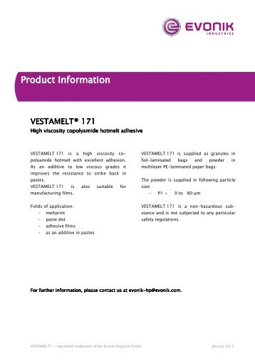 VMELT 171_e12_ad - Adhesives & Sealants by Evonik