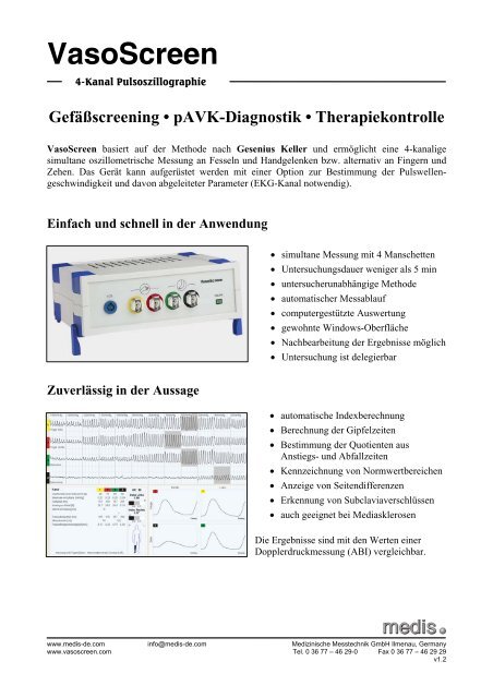 VasoScreen - MEDIS Medizinische MeÃƒÂŸtechnik GmbH