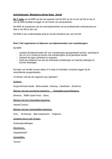 Activiteitenplan Mantelzorg Advies Raad Zwolle De 1e actie ... - Mezzo