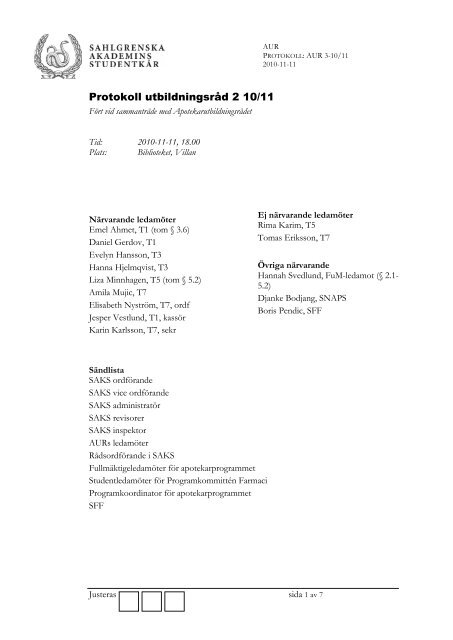 Protokoll AUR 3 10-11 - Sahlgrenska akademins StudentkÃ¥r