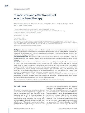 Tumor size and effectiveness of electrochemotherapy - ResearchGate