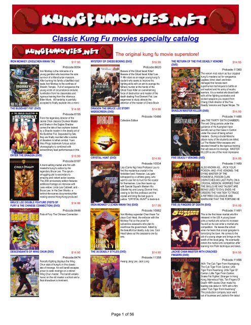 Classic Kung Fu movies specialty catalog - Kung Fu Movies.Net