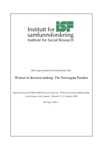 Women in decision-making: The Norwegian Paradox