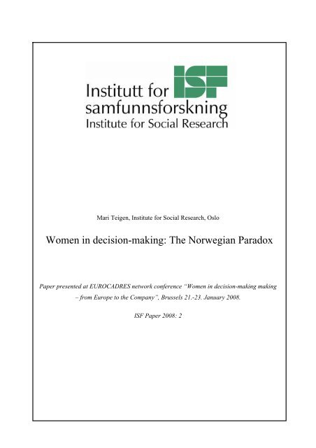 Women in decision-making: The Norwegian Paradox
