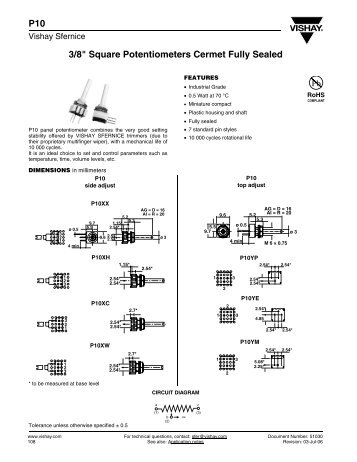 3/8" Square Potentiometers Cermet Fully Sealed P10