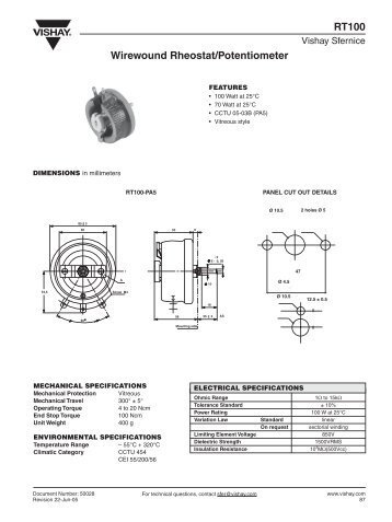 RT100 Wirewound Rheostat/Potentiometer