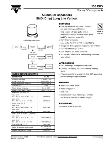 Aluminum Capacitors SMD (Chip) Long Life Vertical 153 CRV