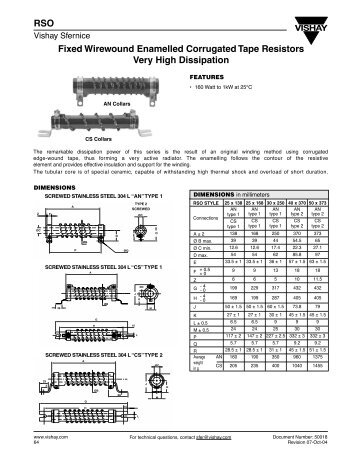 RSO Fixed Wirewound Enamelled Corrugated Tape Resistors Very ...