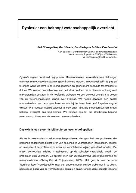 Dyslexie: een beknopt wetenschappelijk overzicht - KU Leuven