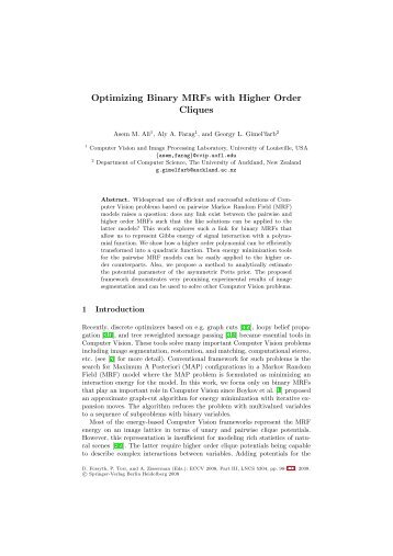 Optimizing Binary MRFs with Higher Order Cliques - University of ...