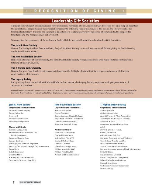 Leadership Gift Societies Embry Riddle Aeronautical University
