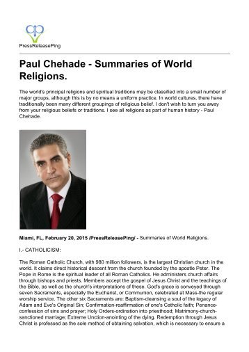Paul Chehade - Summaries of World Religions.