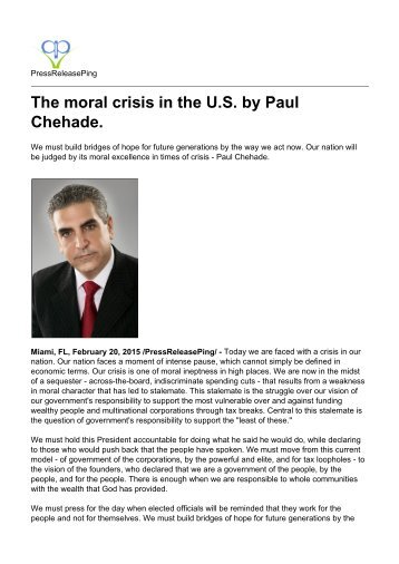 The moral crisis in the U.S. by Paul Chehade.