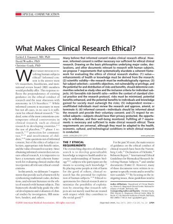 What Makes Clinical Research Ethical? - Forum of Ethics Review ...