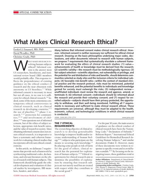 What Makes Clinical Research Ethical? - Forum of Ethics Review ...