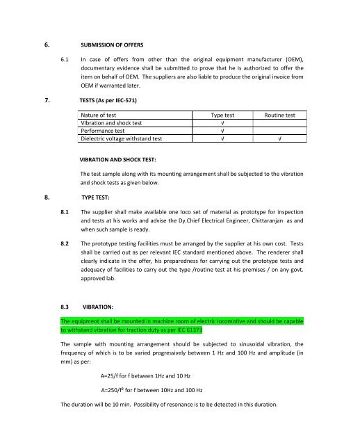 REVISED SPECIFICATION TENDER SPECIFICATION No.: