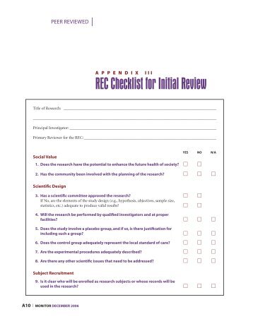 REC Checklist for Initial Review