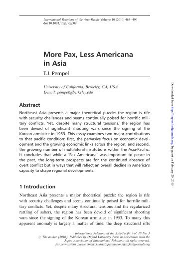 More Pax, Less Americana in Asia - International Relations of the ...